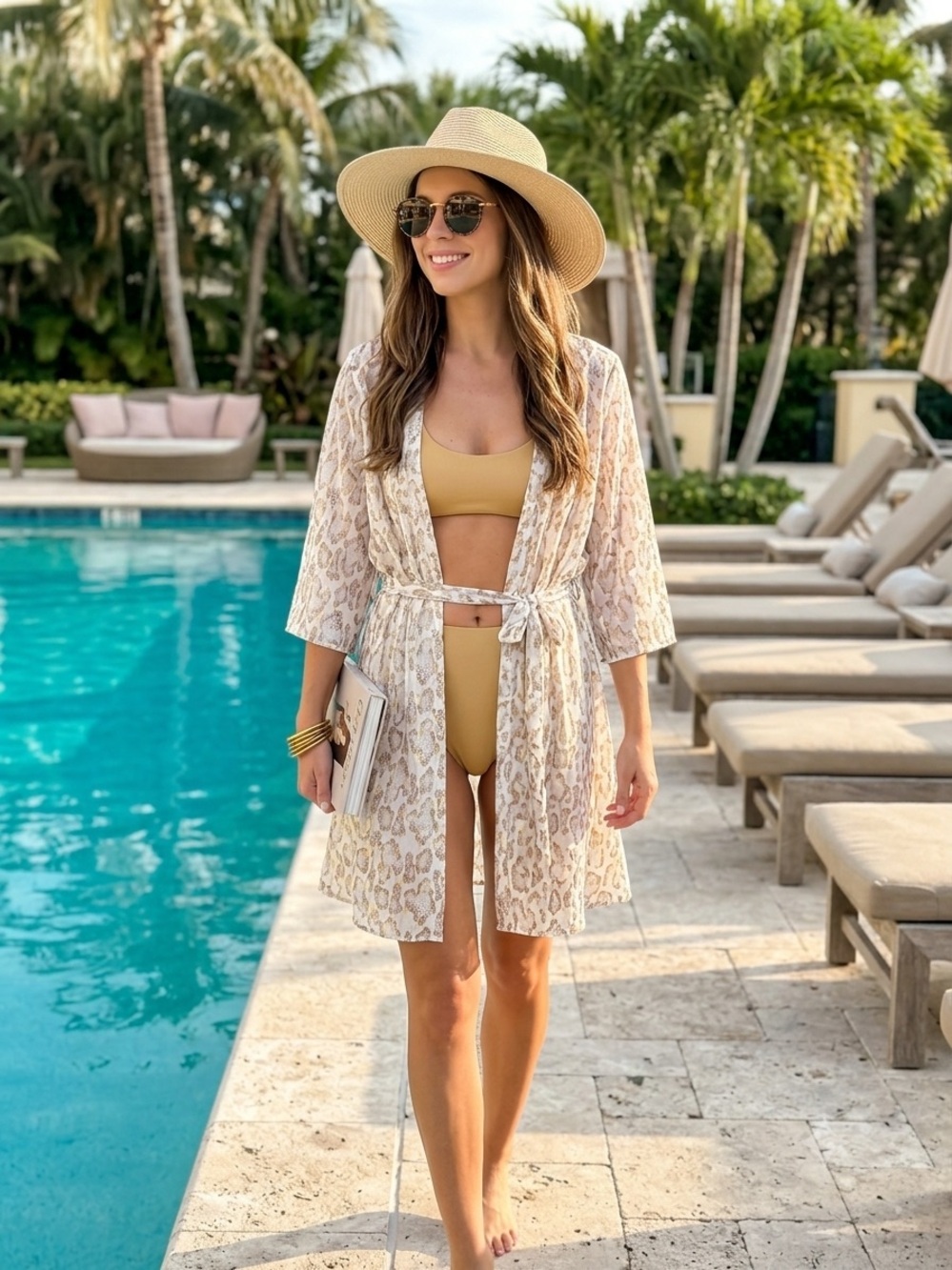 Charlie Paige NWT Sheer Snake Animal Print Gold Foil Metallic Swim Cover Up L/XL